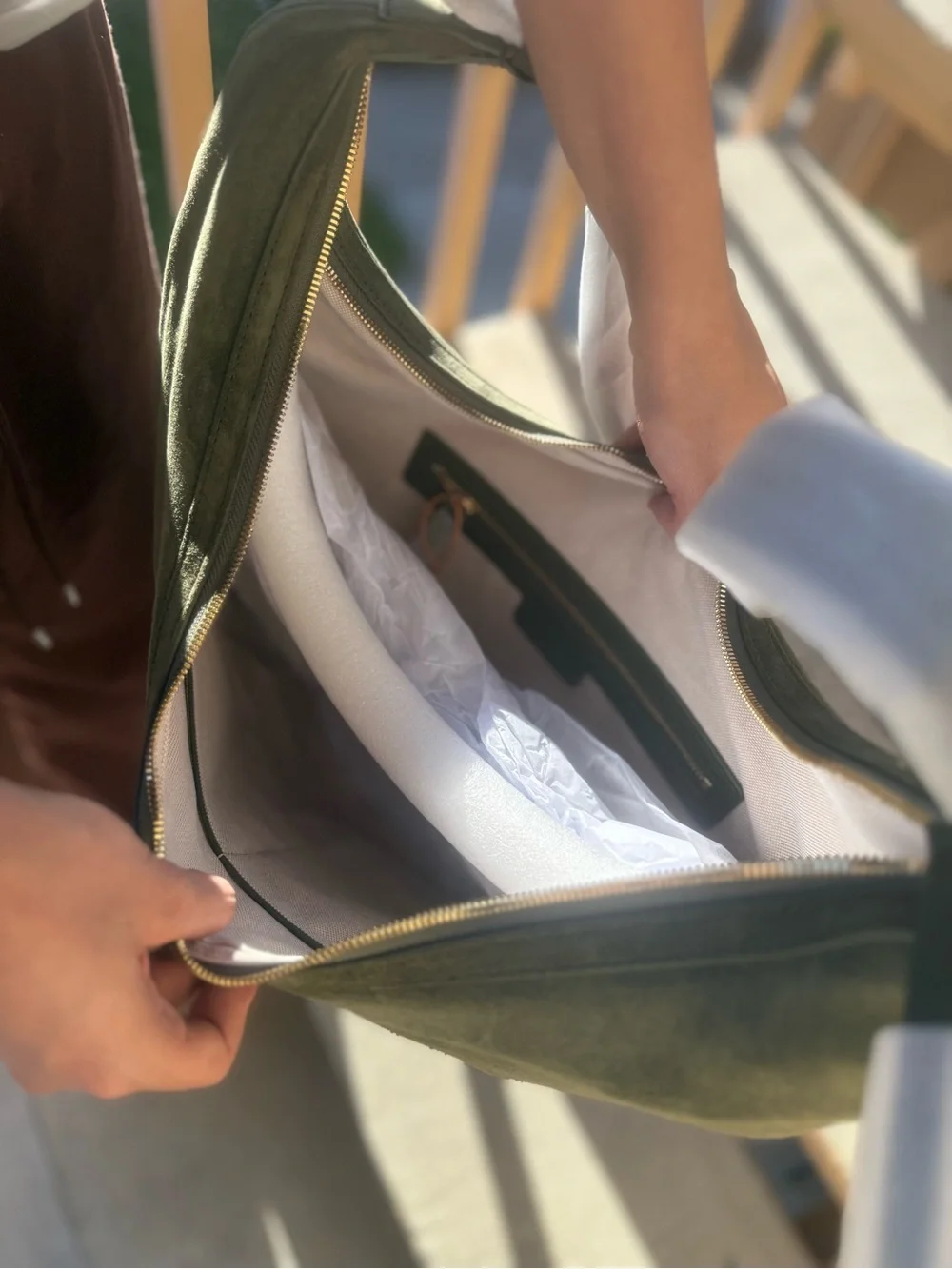 Quince Italian Suede Crescent Shoulder Bag Color - Olive